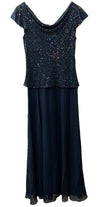 J Kara Women's Size 10 Flutter-Sleeve Embellished Popover Dress Navy (669) 3417N