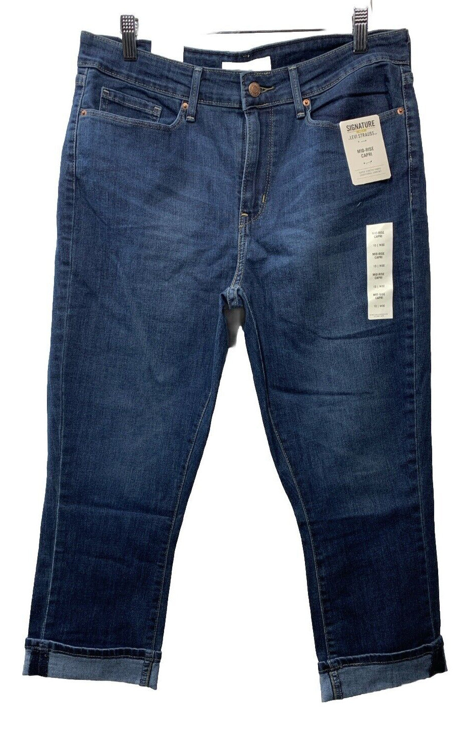 Women's Mid-Rise Slim Fit Capri Pants Blue Laguna Size 10 Super Stretch Fabric