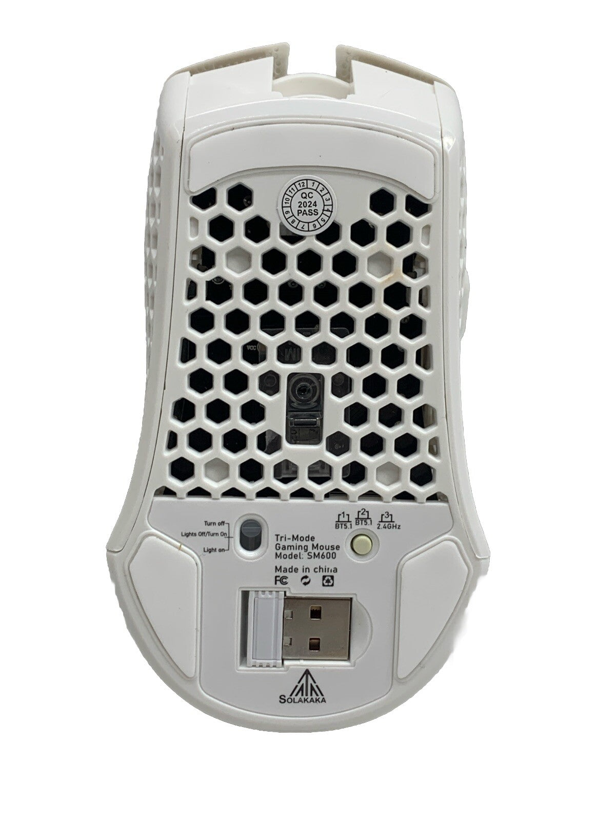 Solakaka Tri-mode Gaming Wireless Mouse SM600 White with RGB Light for Laptop/PC