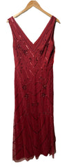 Adrianna Papell Women's Beaded Mesh Dress Cranberry Size 8 Sleeveless V-neck
