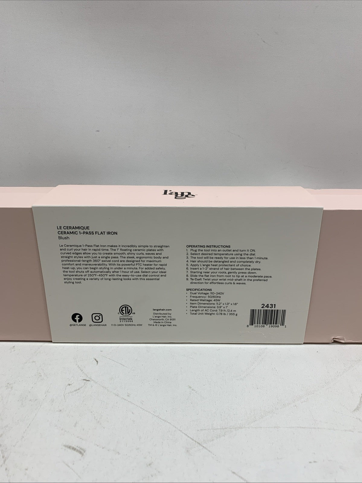 L'ANGE HAIR 2431 Le Ceramique 1-Pass Flat Iron Hair Straightener Fast Heating