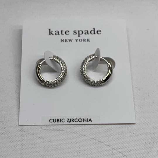 Kate Spade New York WBRUH996-SLVR Silver Tone Small Pavé Huggie Hoop Earrings