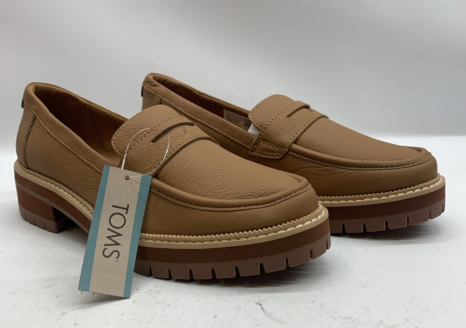 Women's Shoes TOMS CARA Casual Leather Lug Loafers 10W Tan Leather Slip-on NWT