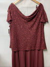 J Kara Women's Beaded Cowl Neck Flutter Sleeve Dress Cranberry Plus Size 22W
