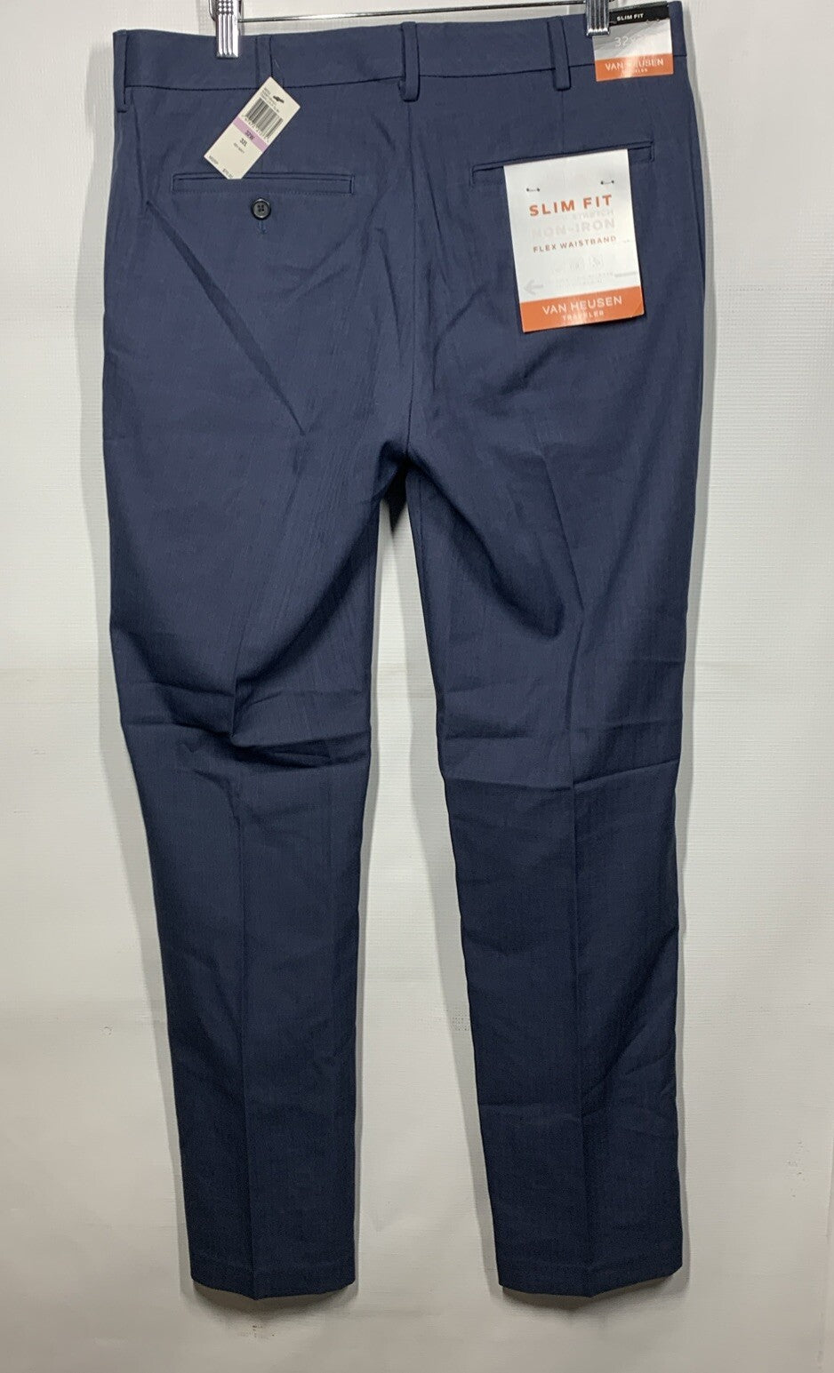 Van Heusen Flex Slim Dress Chino Long Pants Mens 32x32 Ash Navy Flex Waistband