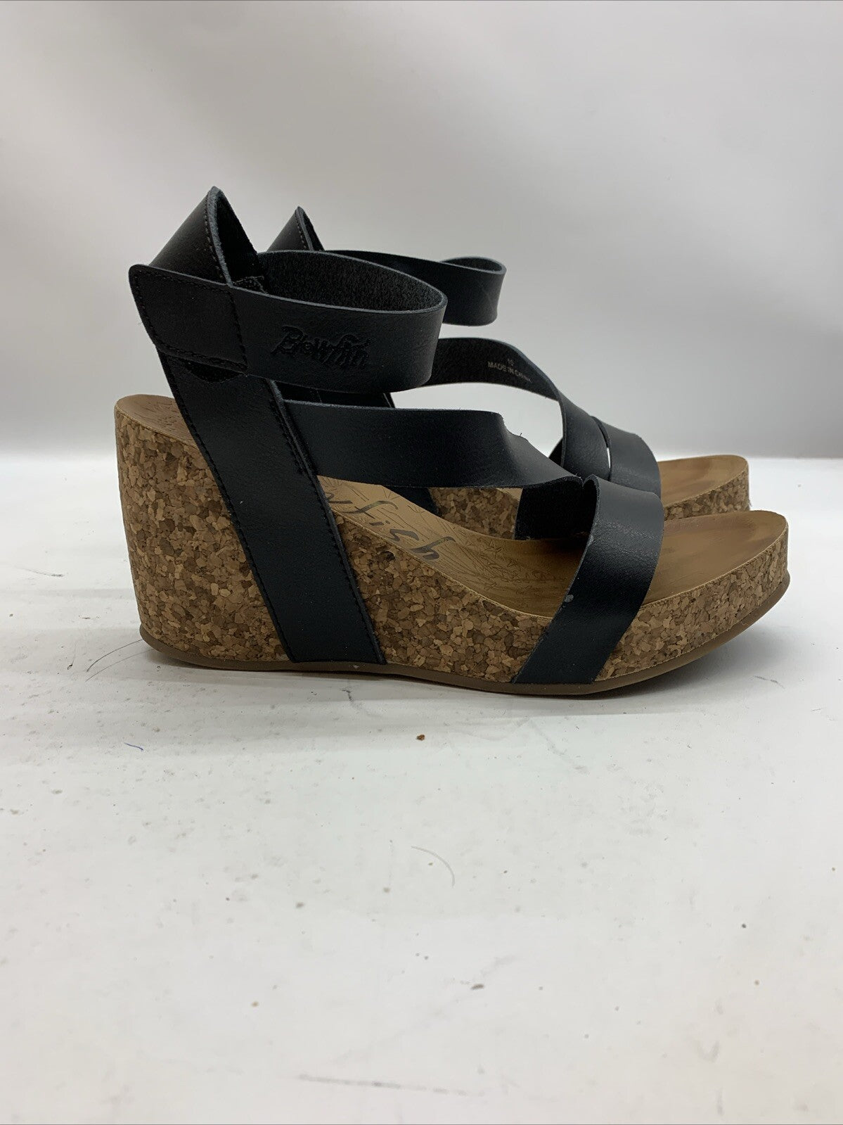 Blowfish Malibu Women's Hapuku Wedge Sandal Scotch Dyecut Size 10 Black Open Toe