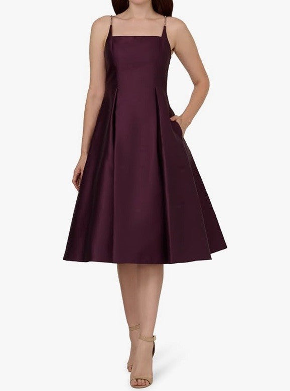 Adrianna Papell Women's Mikado Square-Neck Fit & Flare Party Midi Dress Size 18