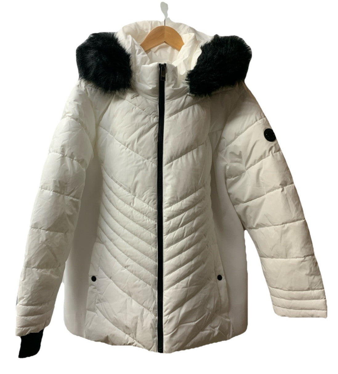 London Fog Faux-Fur Hood Active Puffer Jacket Hooded Size 3X Long Sleeve White