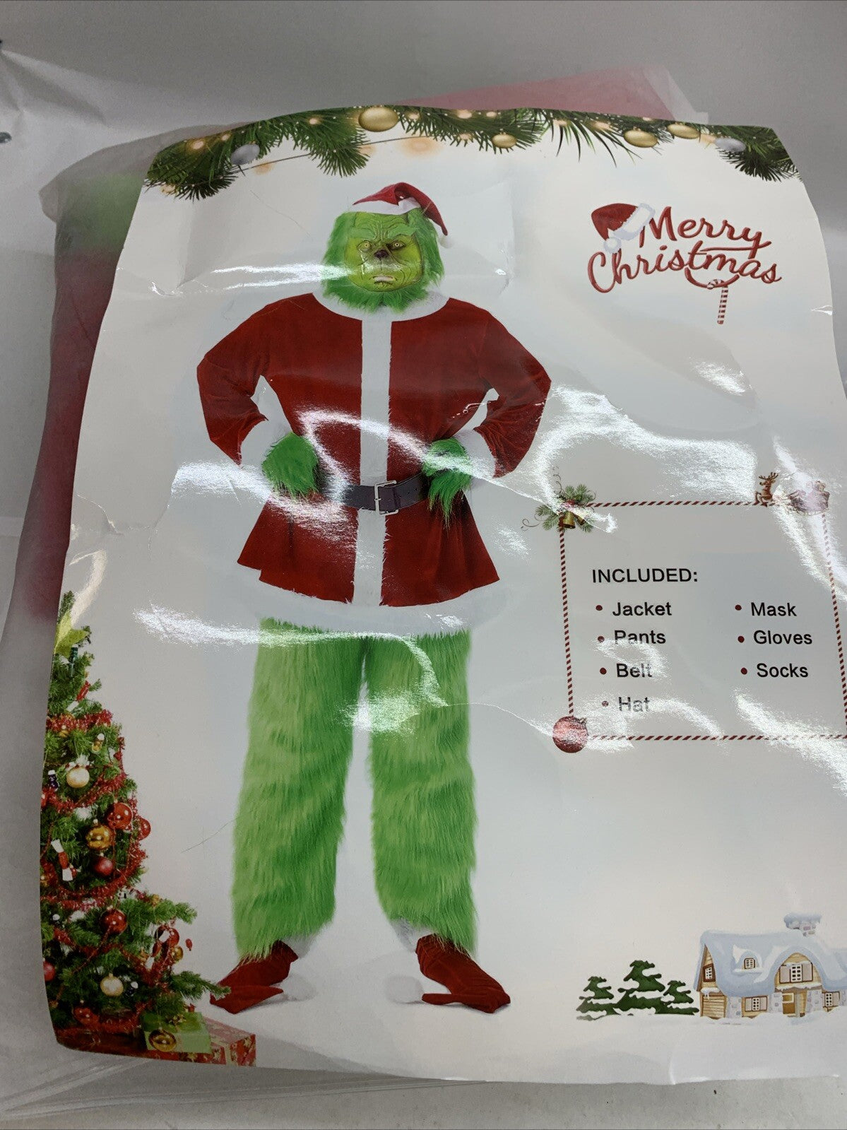 Merry Christmas Grinch Costume Size Large Party Supplies Jacket Pants Mask Glove