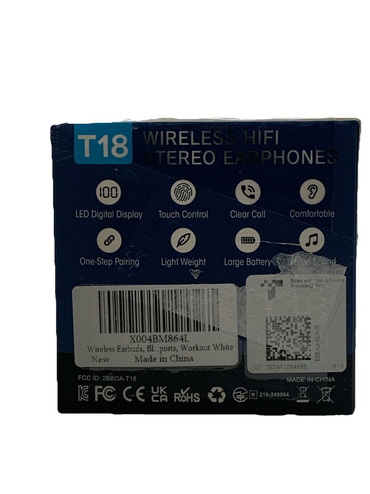 True Wireless Earphone Bluetooth Ear Buds T18 White Hifi LED Digital Display