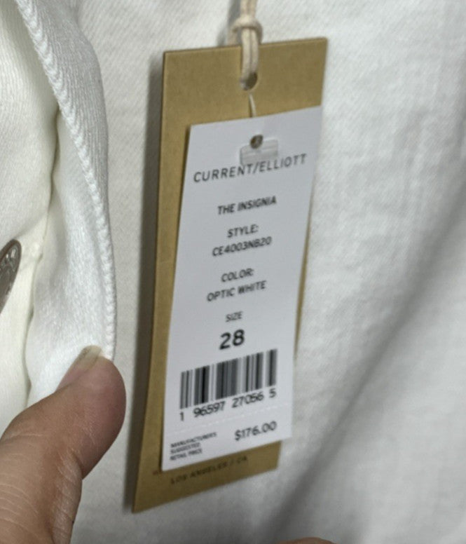 Current/Elliott Women's The Insignia Midi Denim Jean Skirt Size 28 Optic White