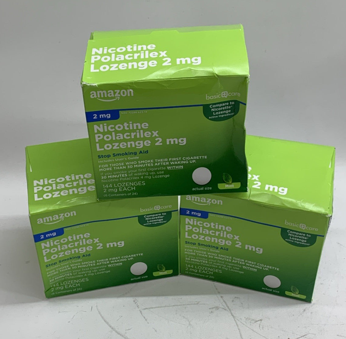 Amazon Basic Care Nicotine Polacrilex 144 Lozenge 2mg each Stop Smoking Mint 3pk