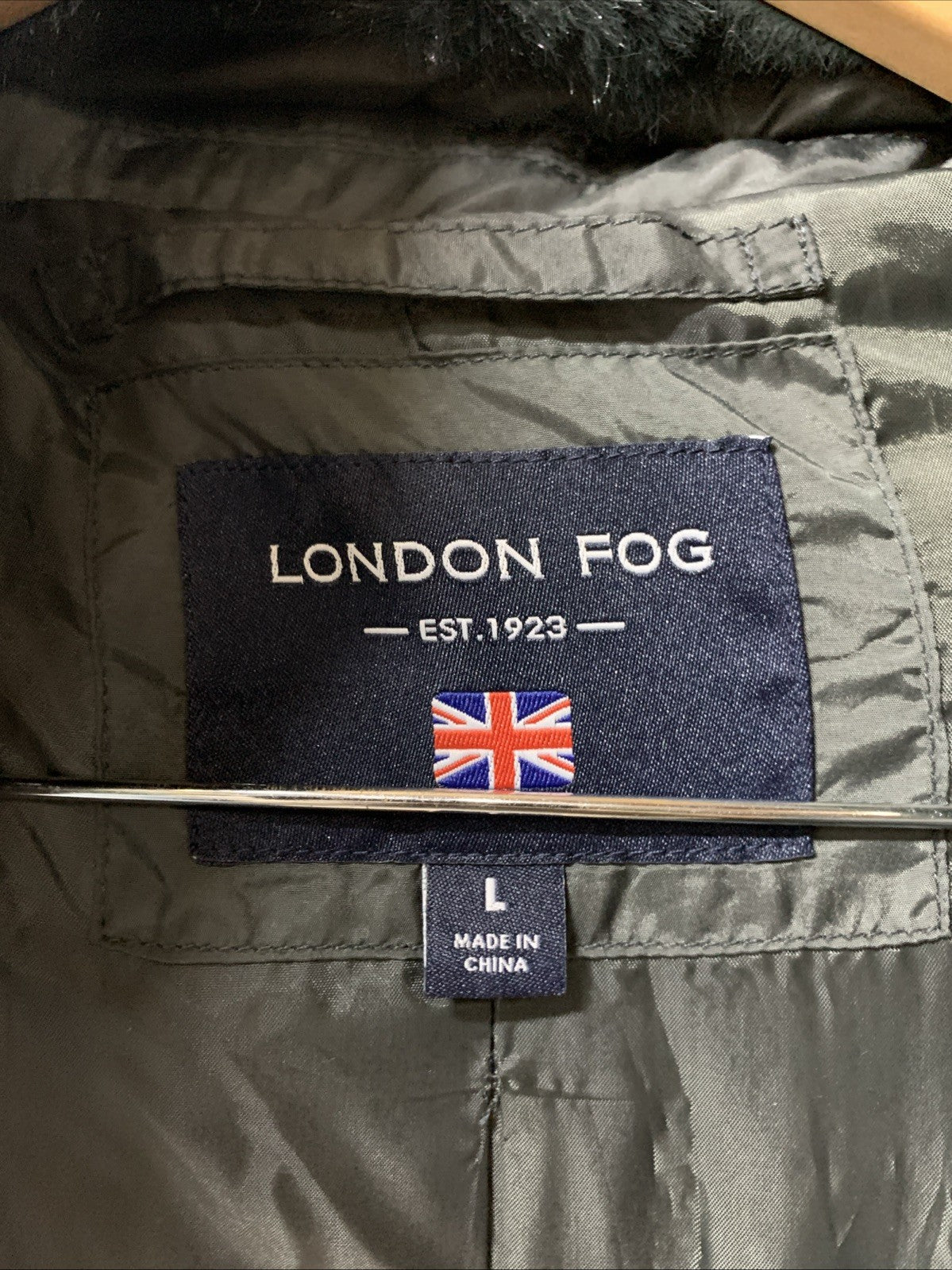 London Fog Womens Coat Gray  Quilt Puffer Jacket Long Sleeve Hooded Size Large