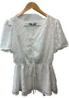 GRACE KARIN Blouse Women Swiss Dot A-Line Tops Short Sleeve V-Neck Size M White