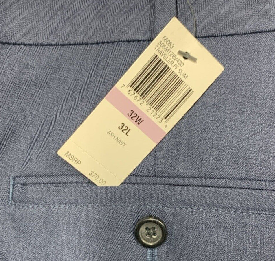 Van Heusen Flex Slim Dress Chino Long Pants Mens 32x32 Ash Navy Flex Waistband