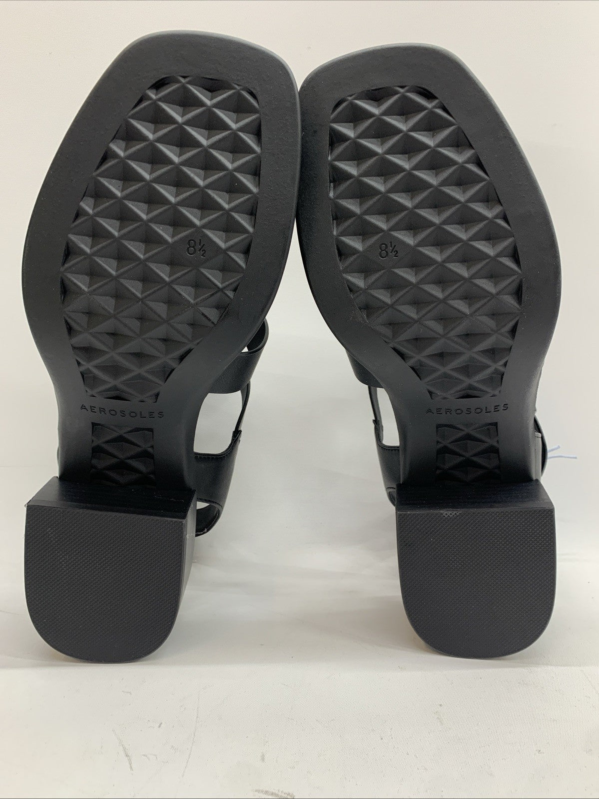 Women Sandals Aerosoles Dapper Sandal 8.5 Black Buckle Low Block Heel Square Toe