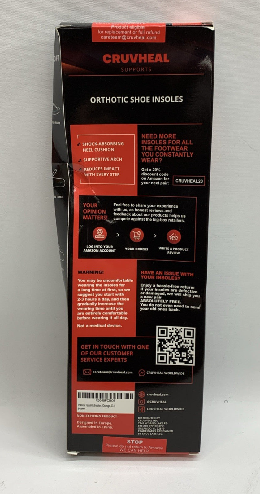 Cruv Heal Plantar Fasciitis Foot Pain Relief & Prevention Size XL Durable Comfy