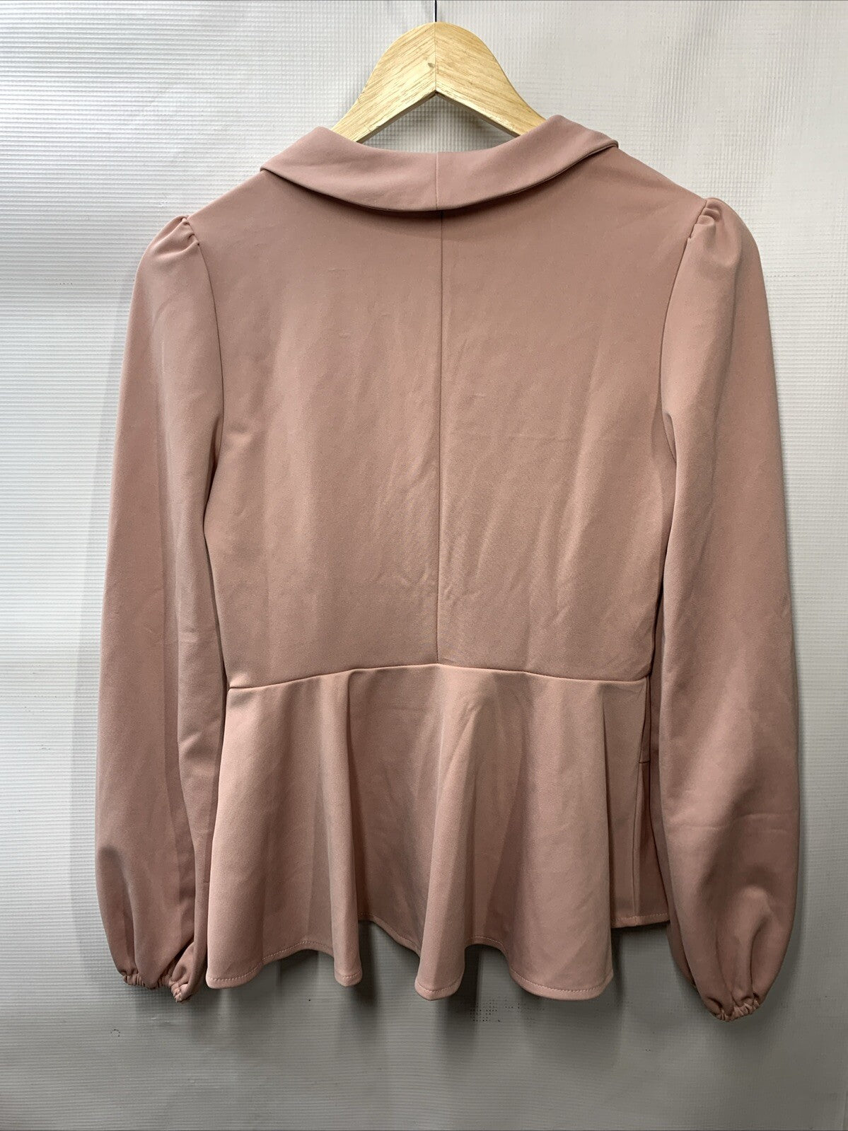 Long Lantern Sleeve Work Formal Top Pink Size Small Wrap V-neck Shawl Collar