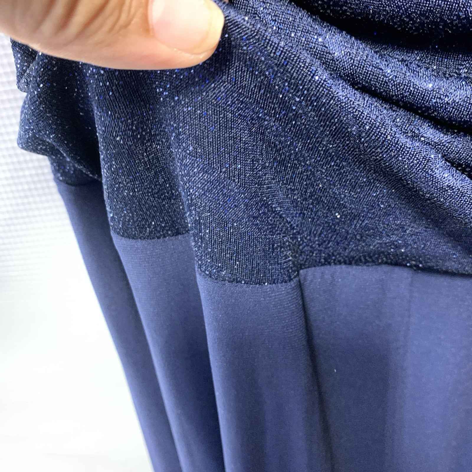 R&m Richards Women's Glitter Knit Chiffon Evening Gown Navy Blue 10 Sleeveless