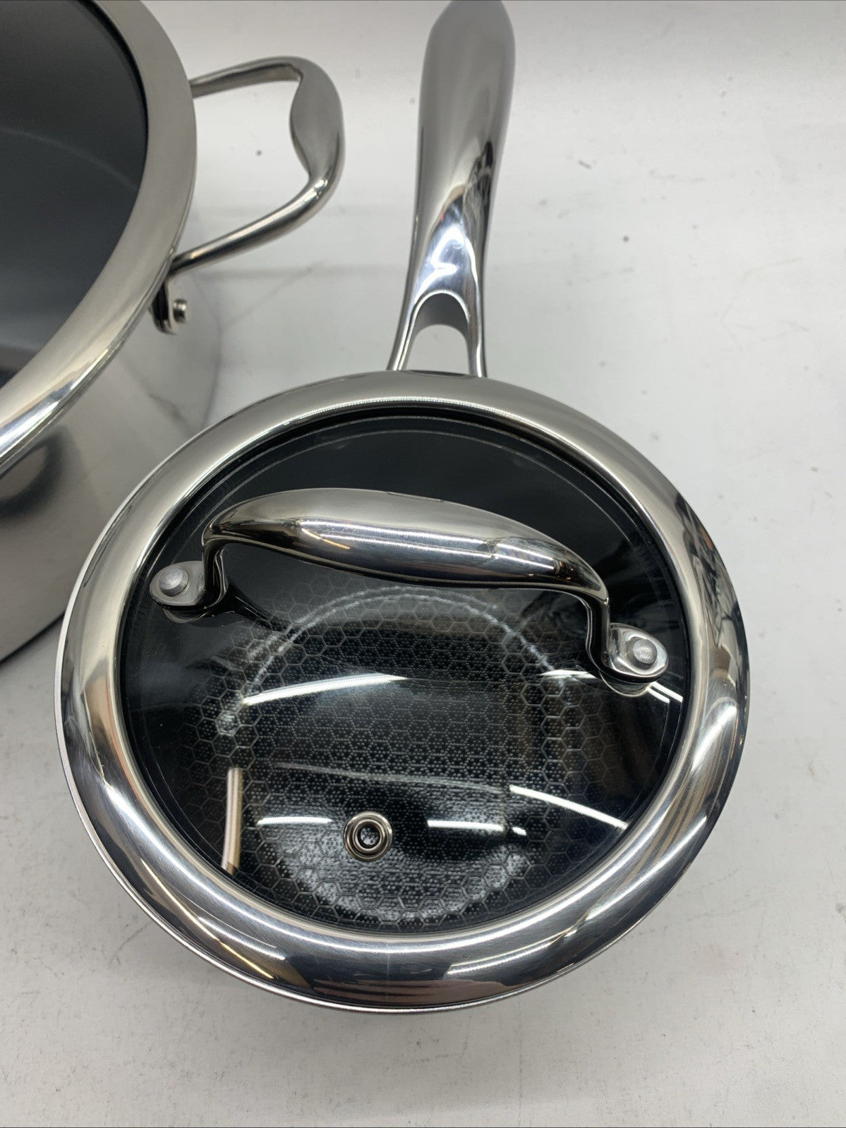 HexClad Hybrid Stainless Steel Cookware 5-Piece Set w/Cover Lid & Griddle USED