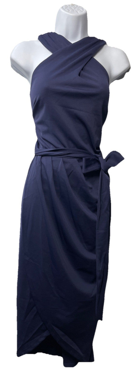 Hanna Nikole Women Wrap Front Party Dress Halterneck Ruched Bodycon Dress 16W