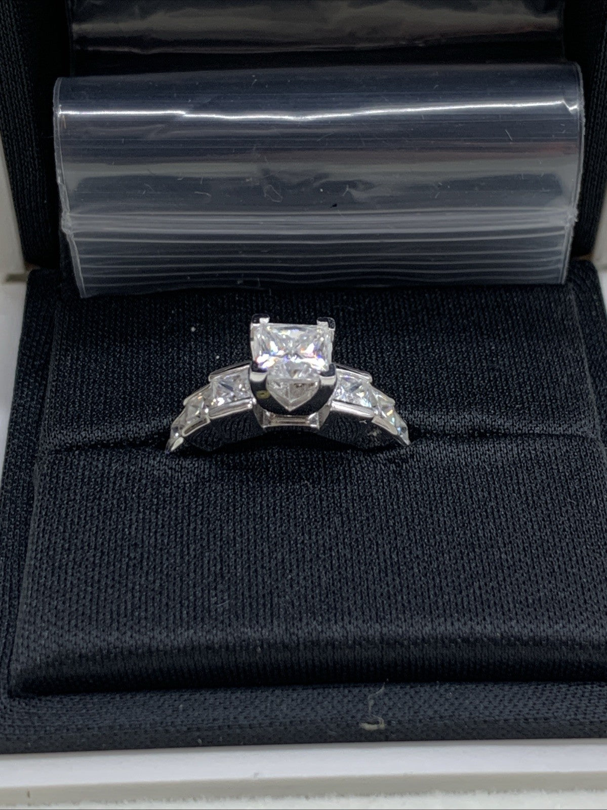 MSBLUE Moissanite Engagement Wedding Ring, Staircase Princess Cut S925 1.0ct