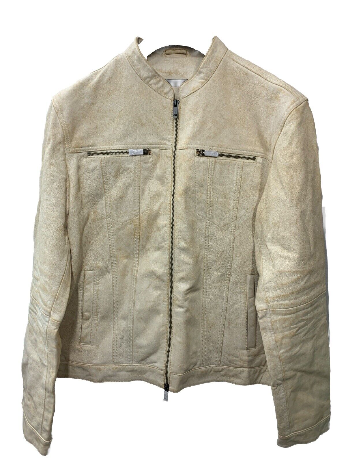John Varvatos Men's Brando Leather Jacket Long Sleeve Size 56 with Chest Pocket