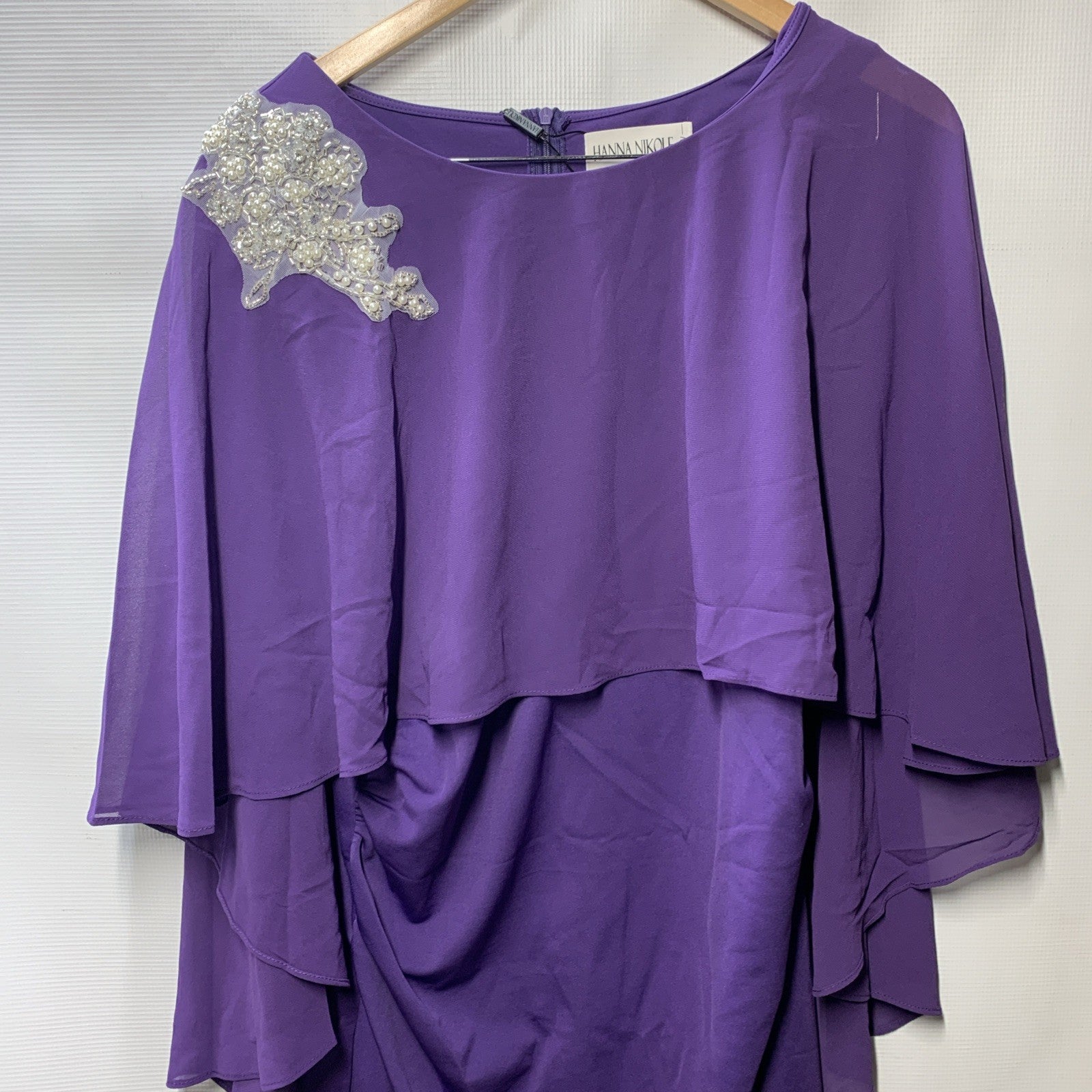 Hanna Nikole Women's Plus Size Wedding Guest  Dress with Cape Purple Size 18W