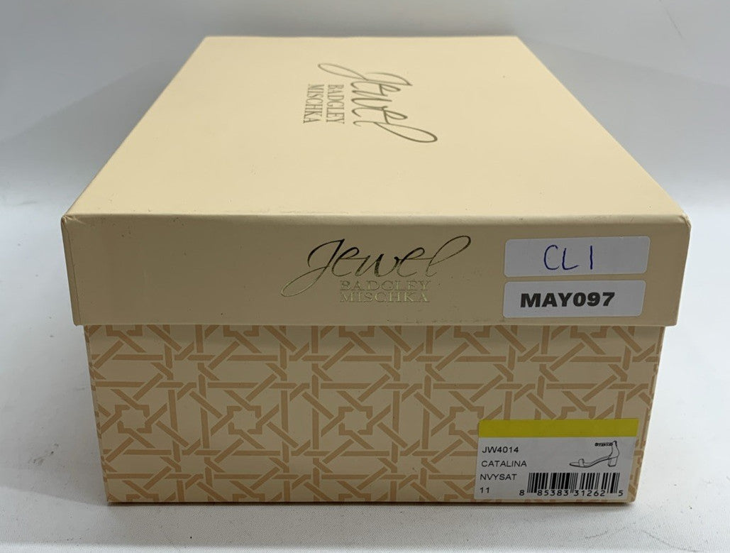 BADGLEY MISCHKA Jewel Catalina Navy Ankle Strap Block Heel Sandal JW4014 Size 11