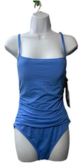 La Blanca Blue One Piece Island Goddess Shirred Side Bathing Suit 10 Swimwear