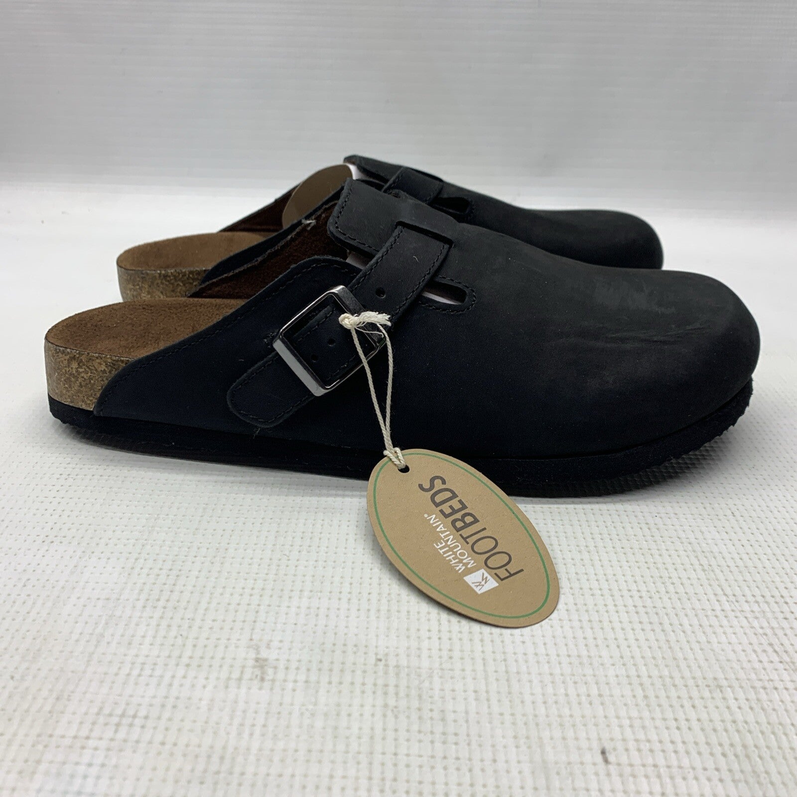 White Mountain Footbeds Women's Genuine Leather Buckle Slip-on Clog 9 Black