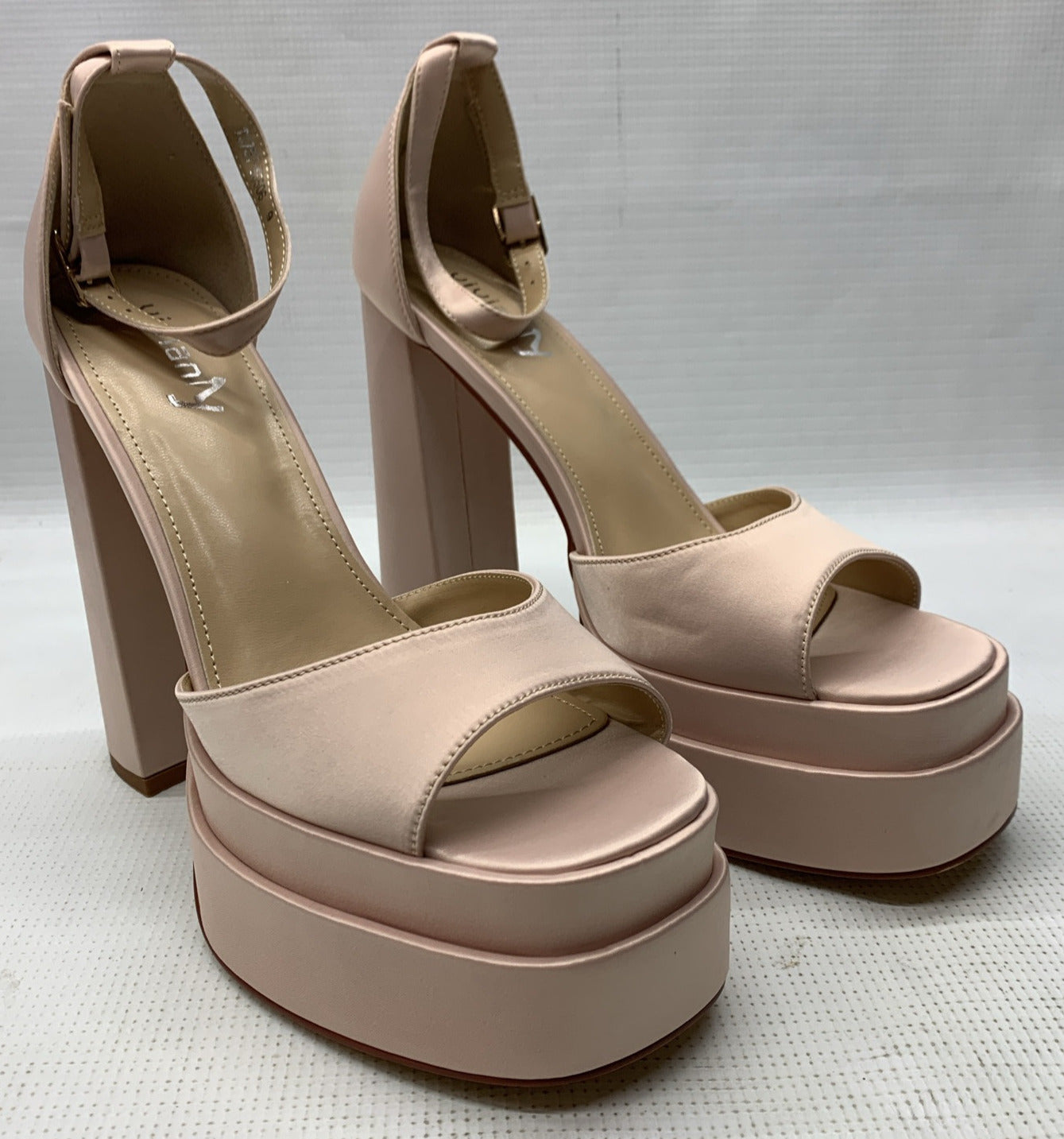 Vivianly Womens Platform Ankle Strap Open Toe Chunky Block High Heels Nude Sz 9