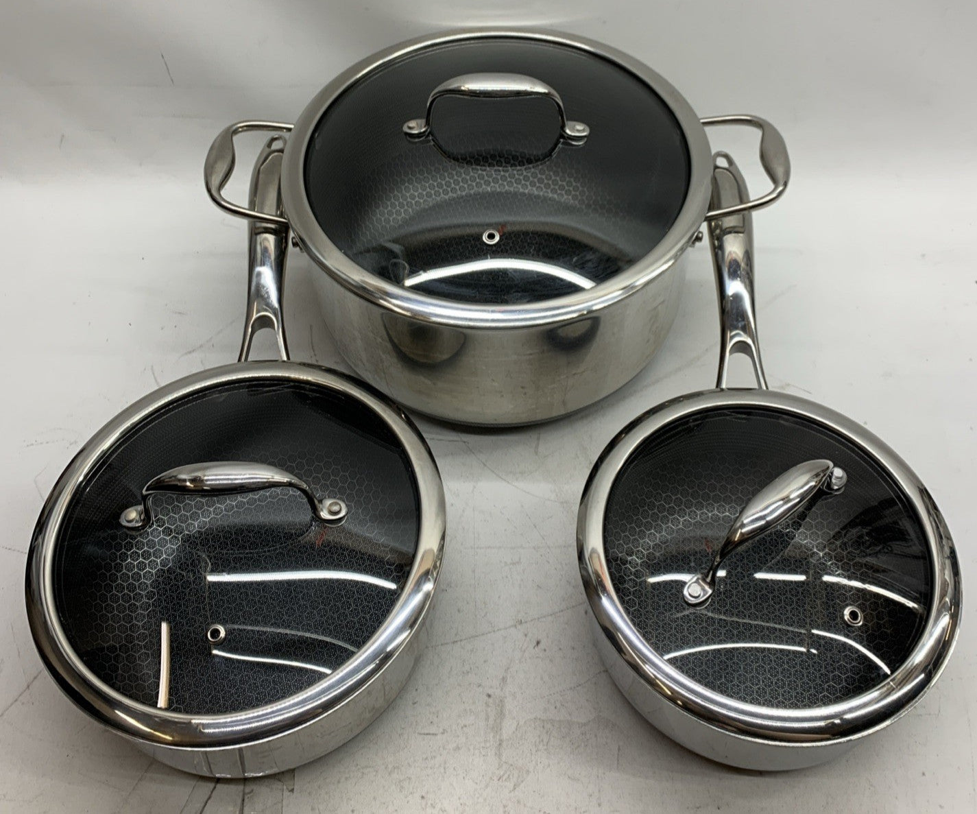 HexClad Hybrid Nonstick 6-Piece Pot Set Stainless Steel with Cover Lid 2Q/3Q/8Q