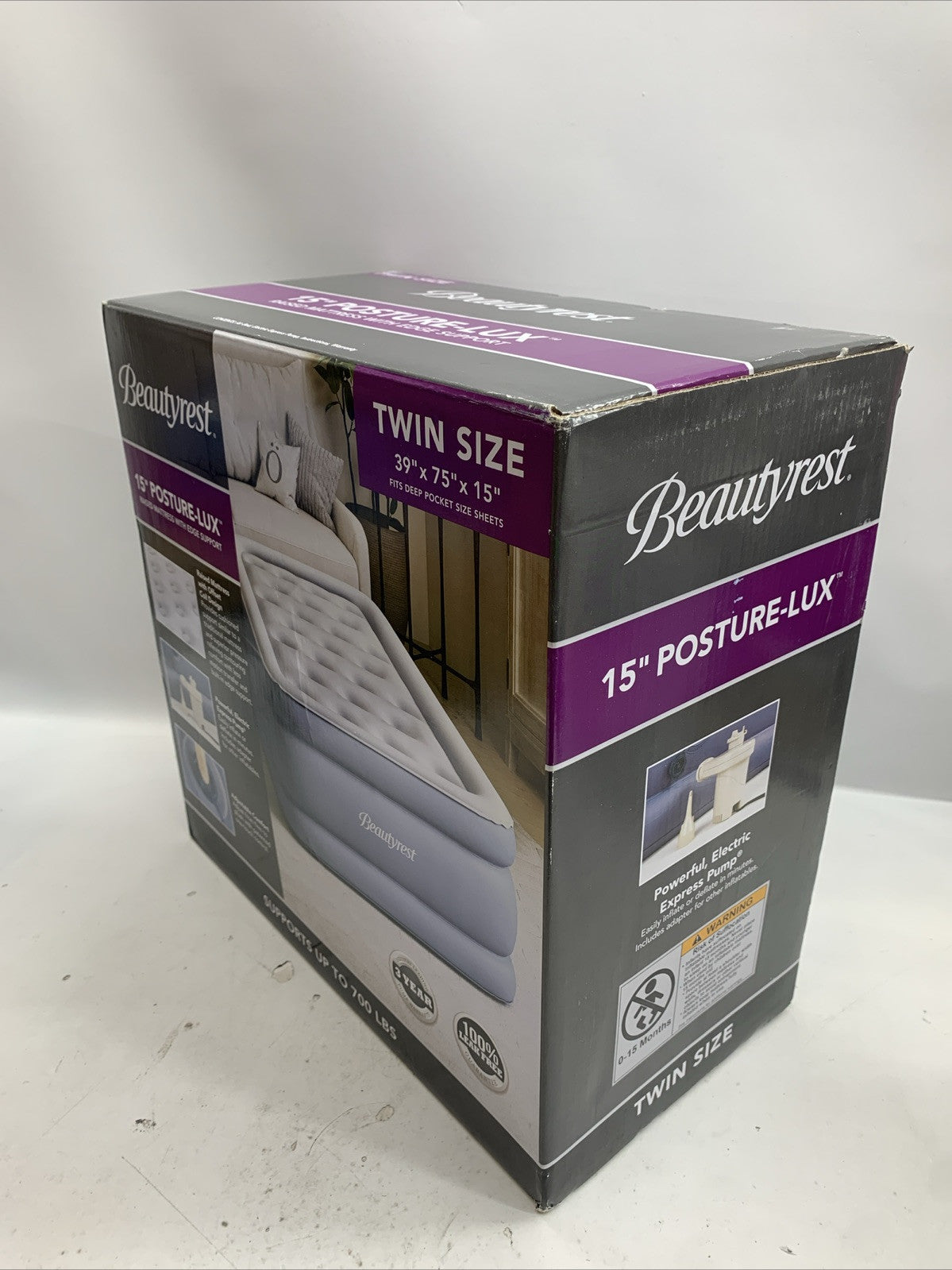 15 Inch Posture Lux Express Bed Air Mattress and Pump, 15