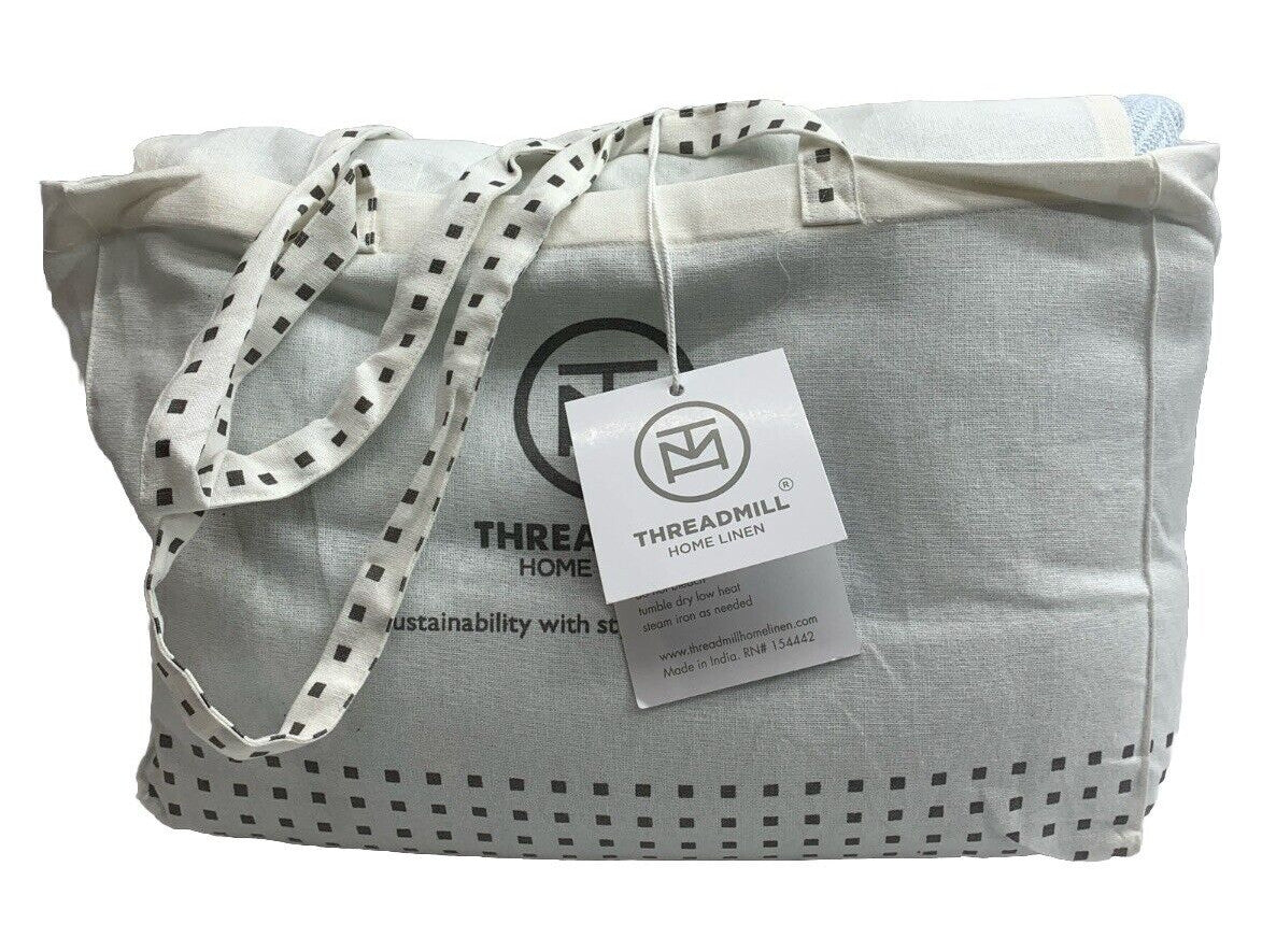 Threadmill Queen Blanket 100% Cotton Herringbone Pattern Light Blue Cozy Lightwe