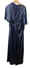 Tahari Knot-Front Elbow-Sleeve Metallic Jersey Long Gown Dress Navy Size 22W