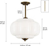 Juhoural Vintage 15-Inch Semi Flush Mount Ceiling Light Antique Pendant Light