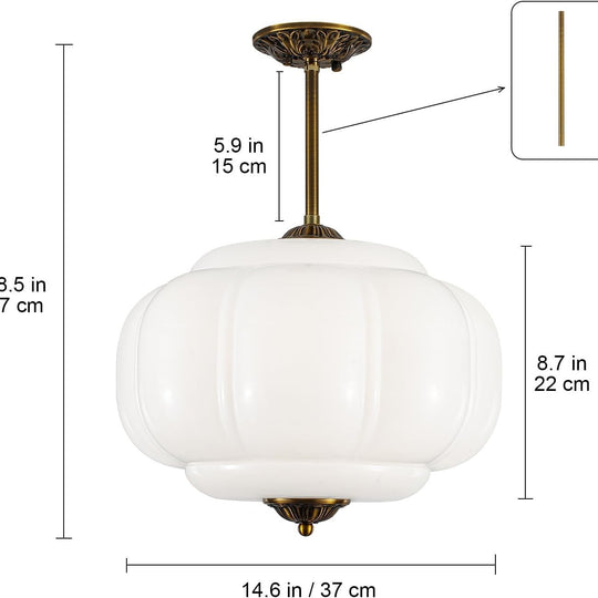 Juhoural Vintage 15-Inch Semi Flush Mount Ceiling Light Antique Pendant Light