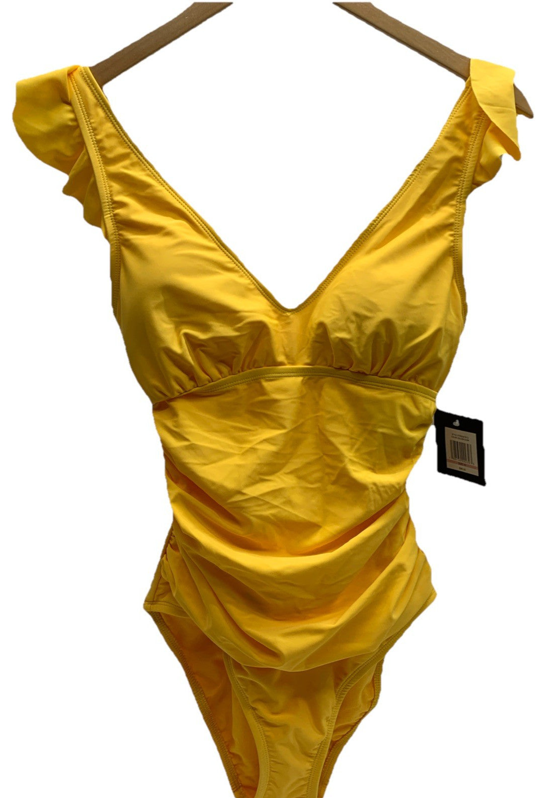 Ellen Tracy Women’s V-Neck One Piece Swimsuit Ruffle Golden Dusk Bathing-suit 10