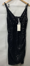 GRACE KARIN Sequin Dress Wrap V-Neck Ruched Bodycon Spaghetti Strap Black Large