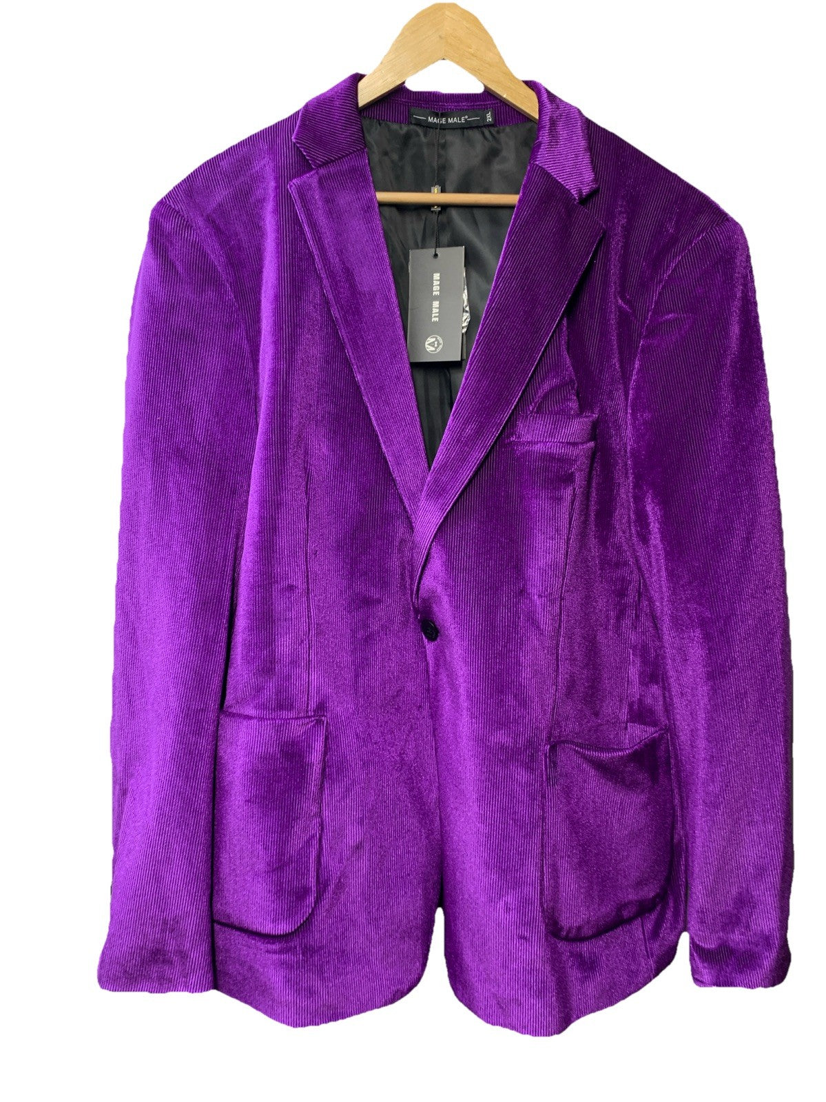 MAGE MALE Mens Suits Velvet Tuxedo Suit Set Slim Fit 2 Piece Size 2XL Purple