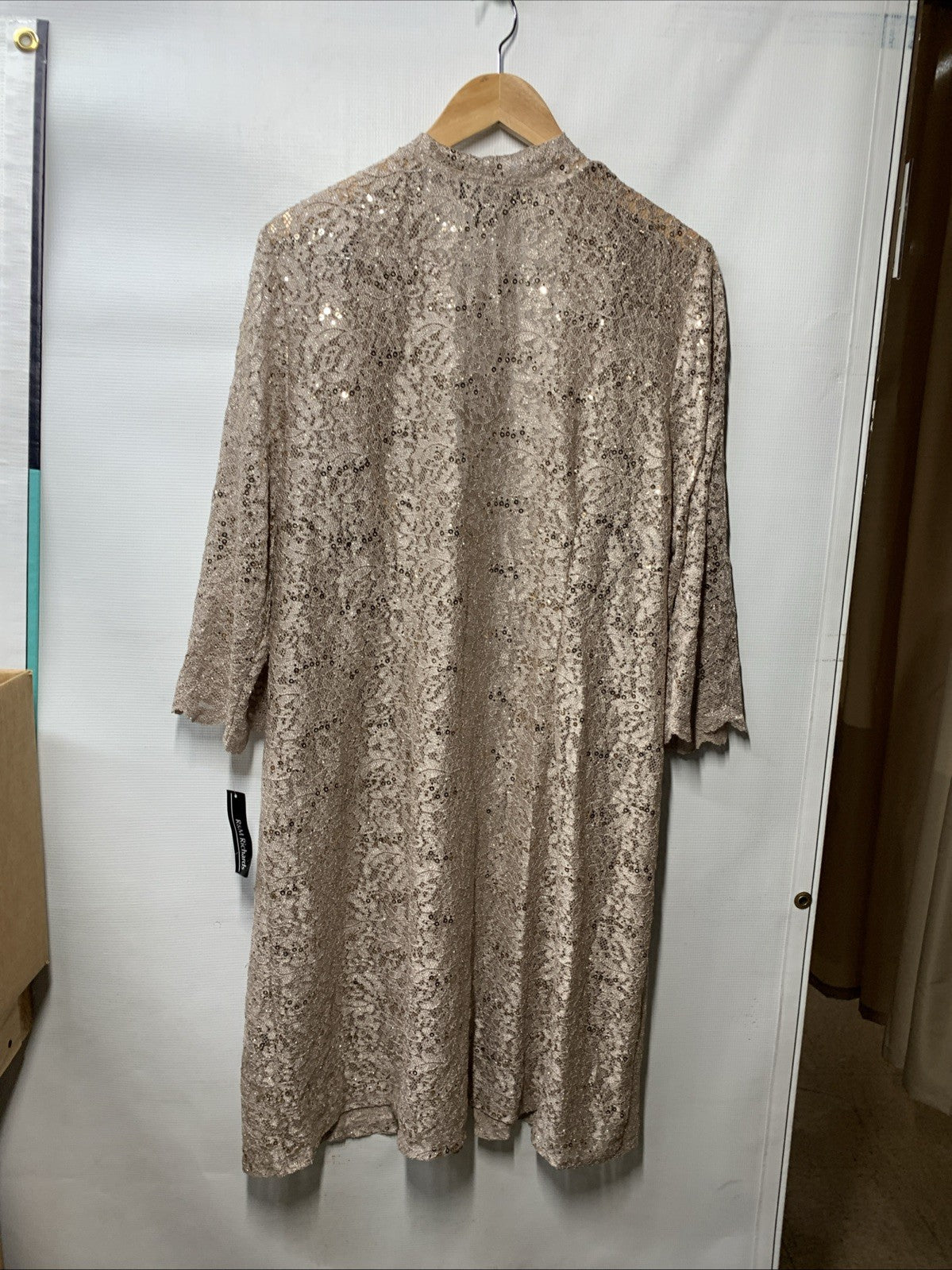 R&M Richards 3-Piece Lace Tank Top and Pant Set with Sheer Lace Jacket Size 16W