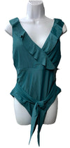 Rebecca Virtue Women's Kelly Ruffle One Piece Swimsuit Plunge Teal XXL Swimwear
