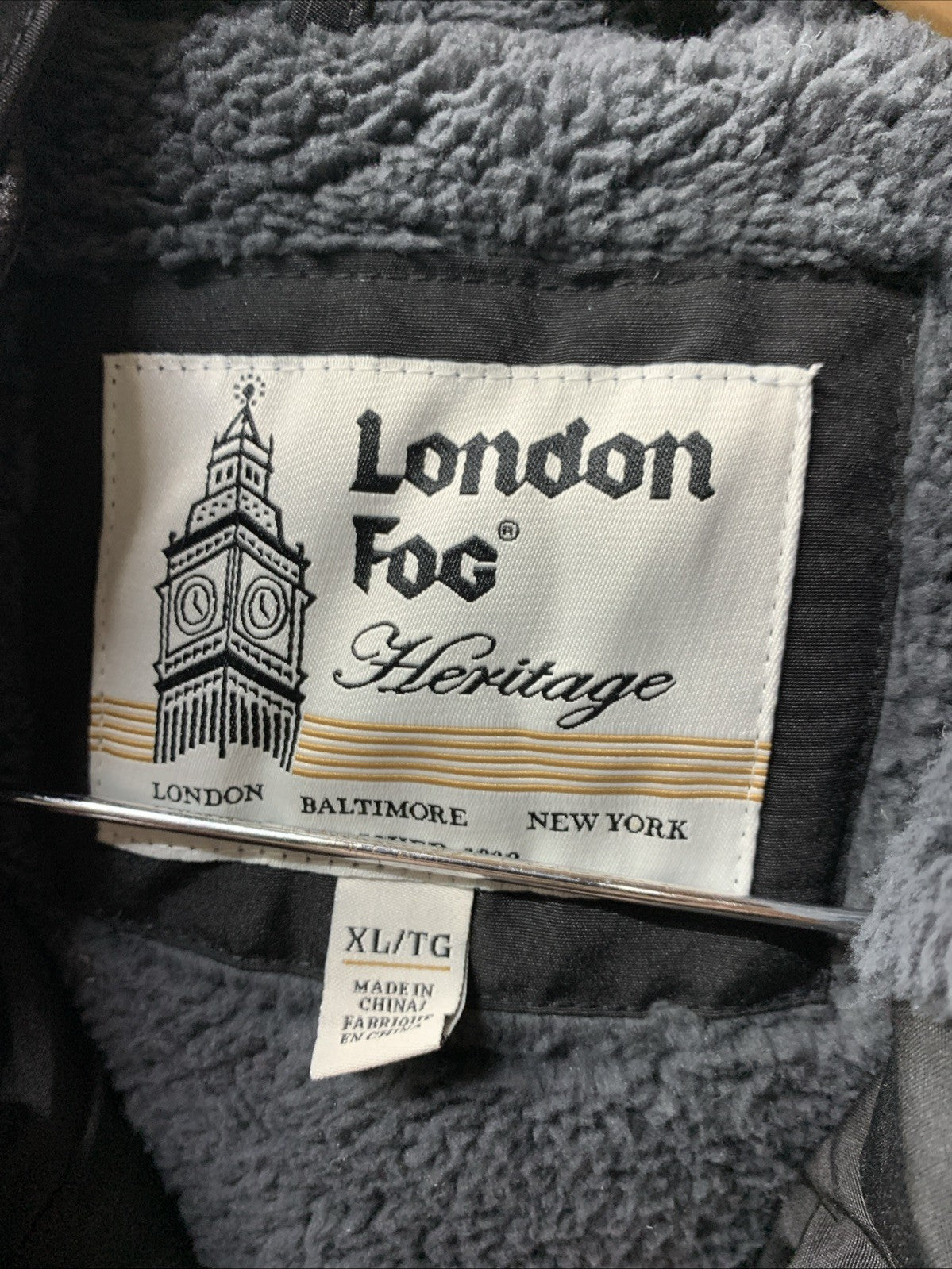 London Fog Faux Fur Winter Coat H70081 XL Black Long Sleeve Hooded with Pockets