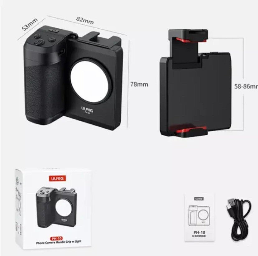 UURIG Phone Grip Handheld Booster Grip with Bluetooth Shutter Selfie Fill Light