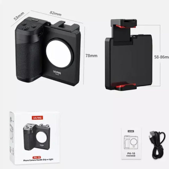 UURIG Phone Grip Handheld Booster Grip with Bluetooth Shutter Selfie Fill Light