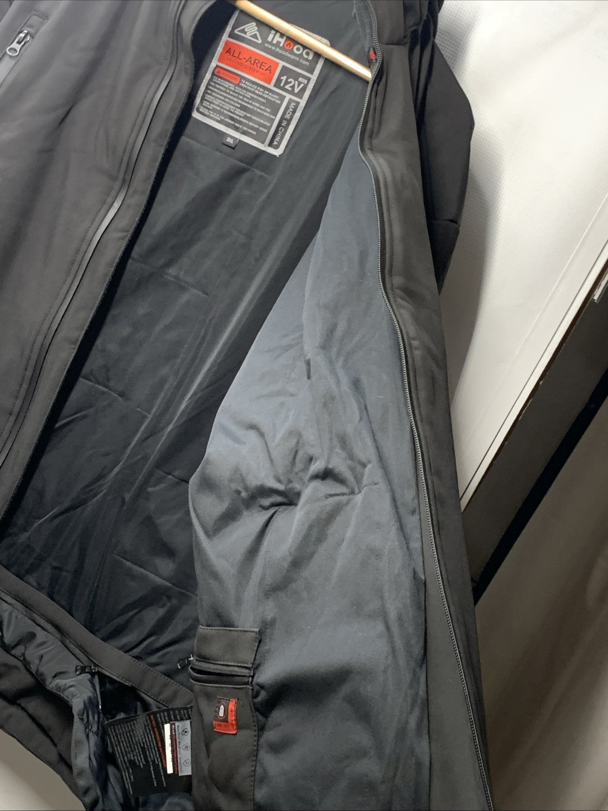 Mens Heated Jacket with Detachable Hood Waterproof Winter Outdoor Size 3XL Black