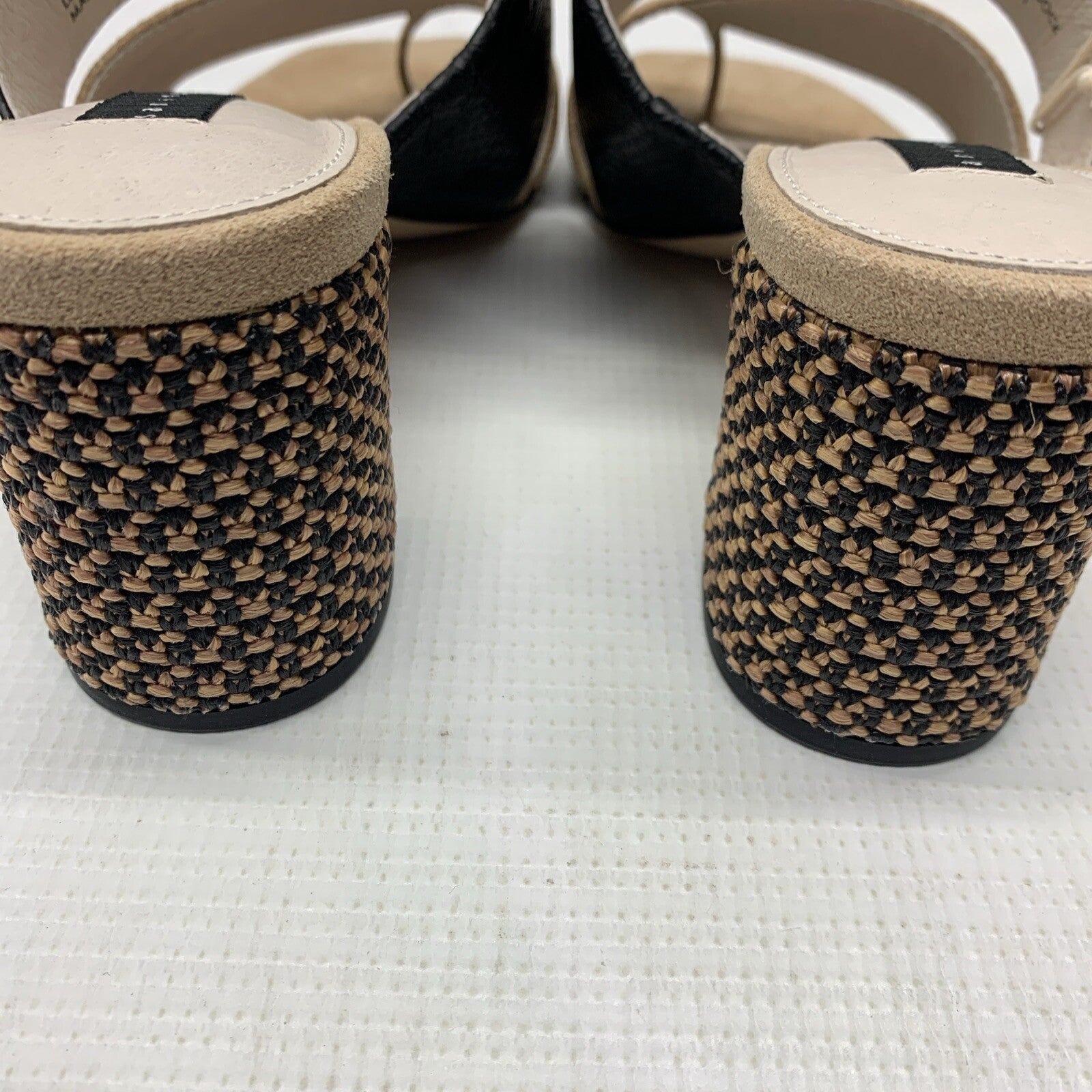 Sanctuary Women's Leather Cafe and Black Brisk Heeled Sandals Size 5.5 Slip-on
