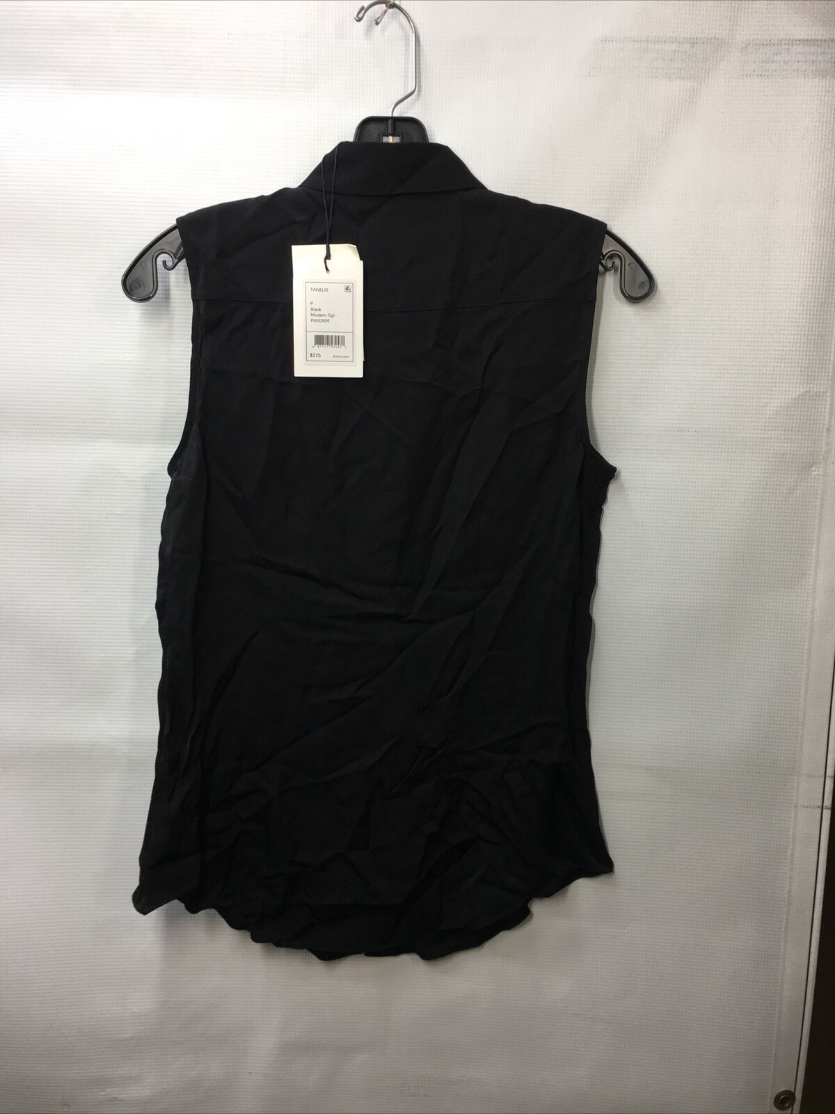 Theory Women's Modern Black Silk Tanelis Sleeveless Shirt Blouse Top Petite Size