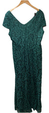 Alex Evenings Women's Long Rosette Dress Short Sleeves Hunter Green Size 16